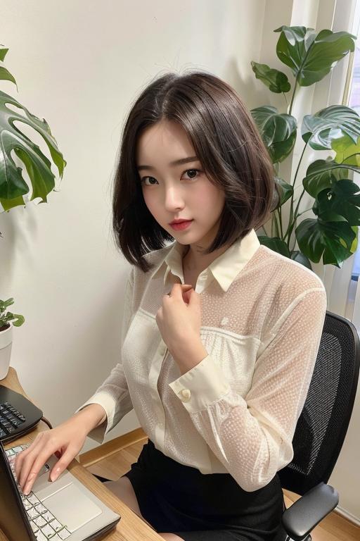 他社の制服ブラウスを着たＯＬ[向かいの席の同期同僚♂]