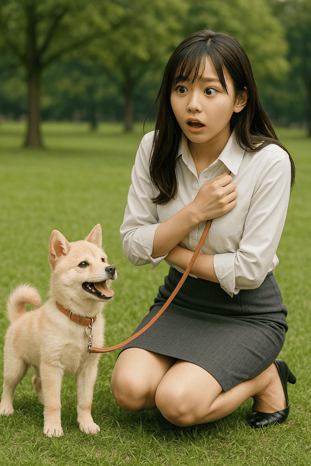 散歩中の犬と立場が入れ換わった休日のOLのハズが入れ換わってなかった。何を驚いているんだ。