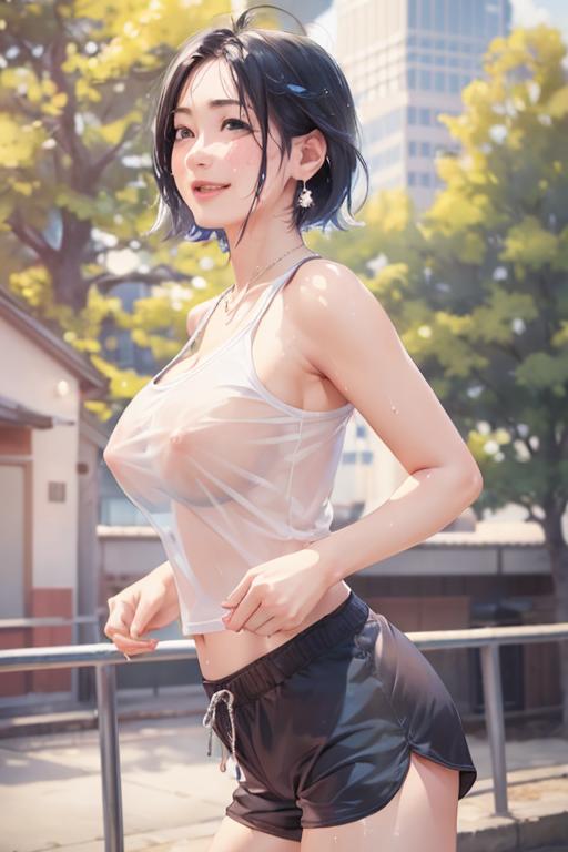 汗で透け透けになったジョギング鳴瀬さん[角石先生]